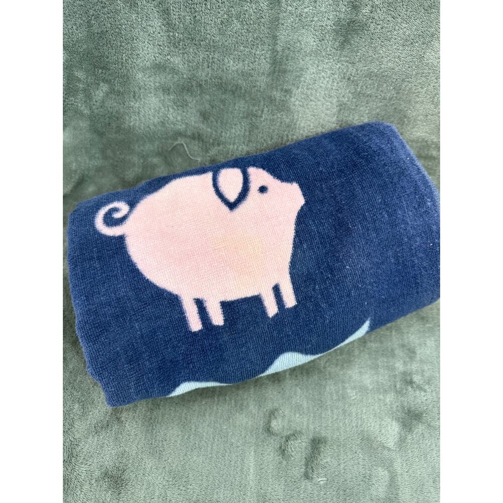 Speckta Designs 1986 Vintage Farm Animal Towel Navy 80s Novelty Geese Pigs Cows